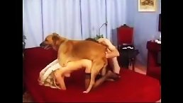 Dirty blonde couple threesome with dog